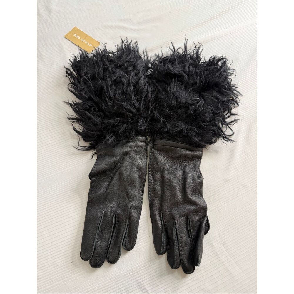 NWT Michael Kors Black Leather Mohair Gloves Size Small New